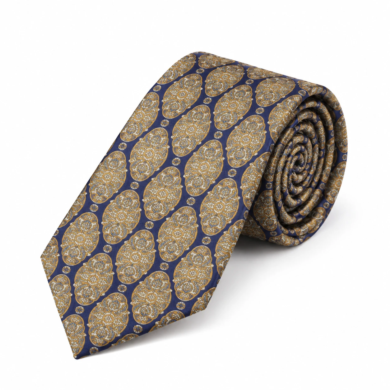 Navy and Gold Oval Medallion Necktie