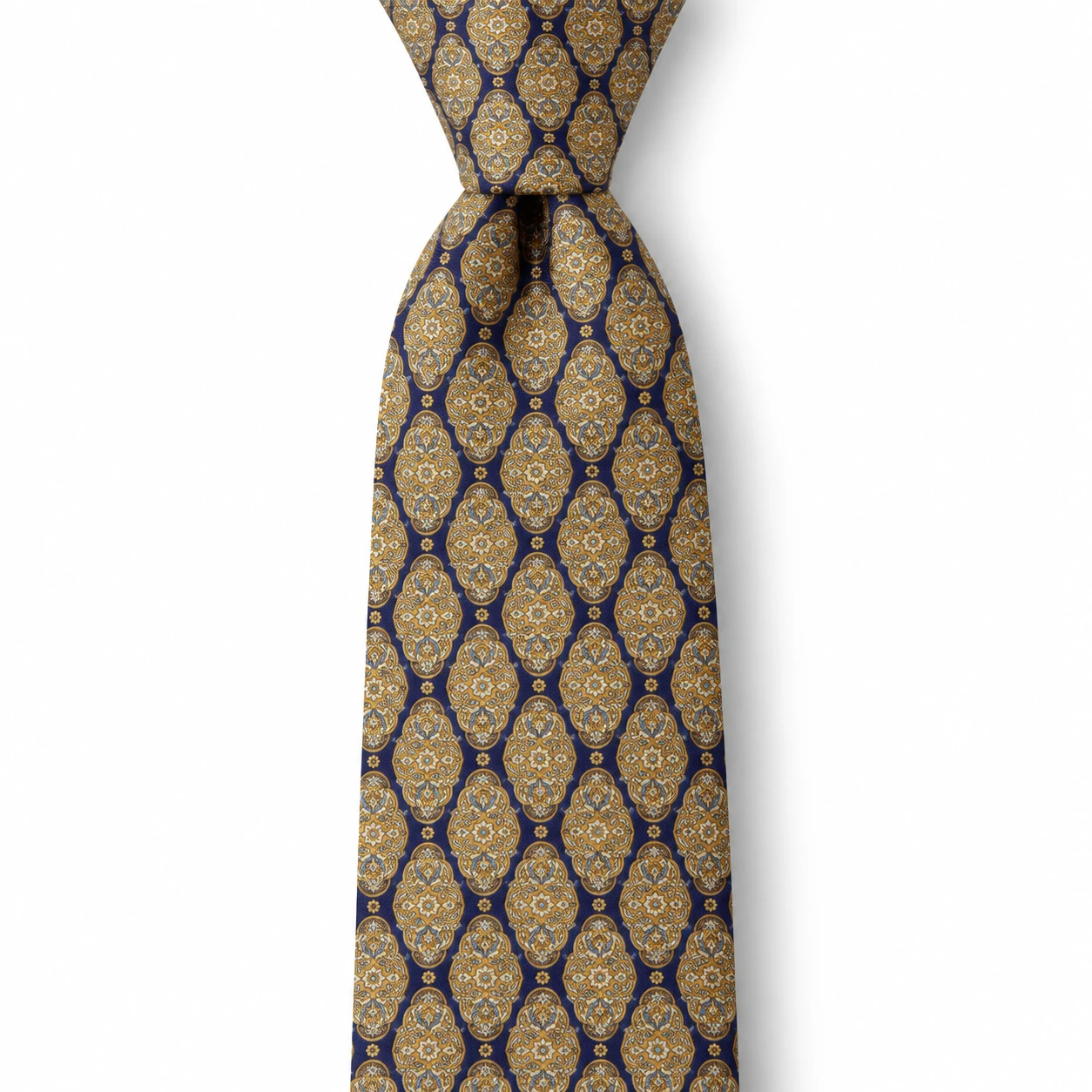 Navy and Gold Oval Medallion Necktie