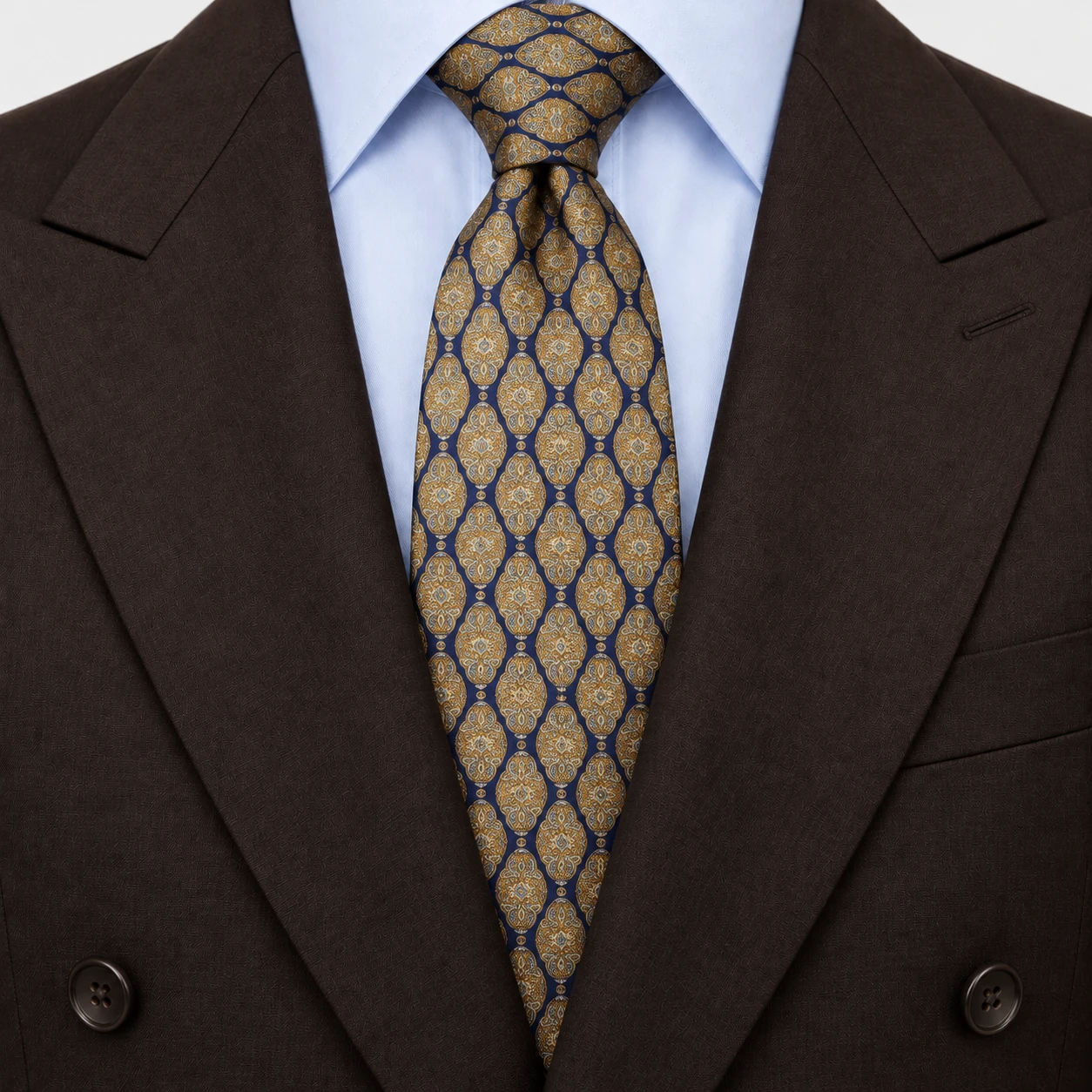Corbata con medallones ovalados en azul marino y dorado — ver 3 de 3