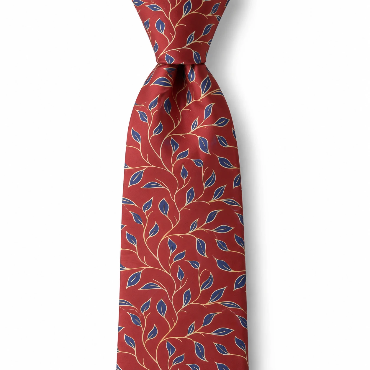 Red and Navy Trailing Leaf Print Necktie