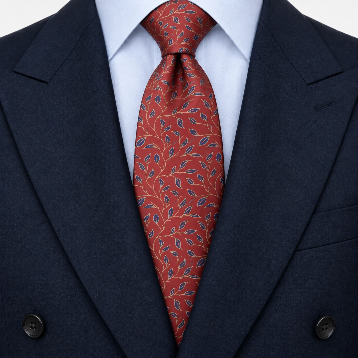 Red and Navy Trailing Leaf Print Necktie — view 3 of 3