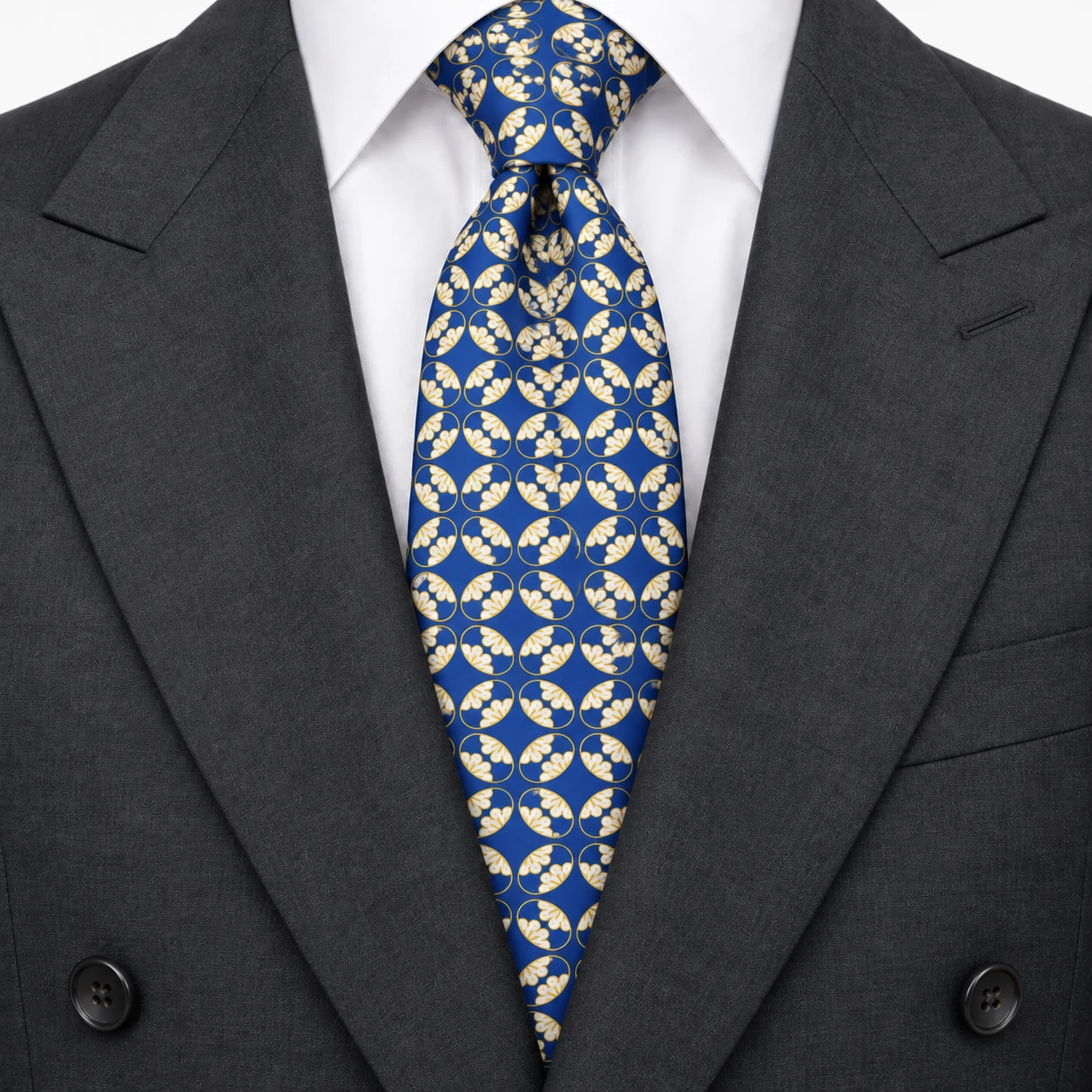 Royal Blue and Ivory Interlocking Leaf Necktie — ver 3 de 3