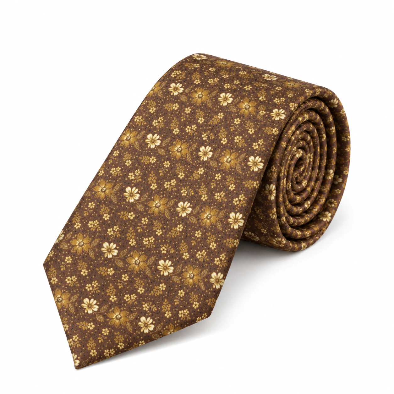 Brown and Gold Ditsy Floral Necktie