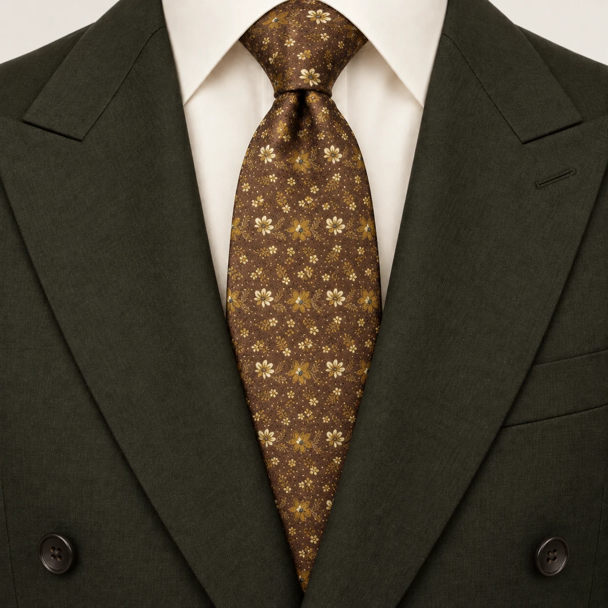 Brown and Gold Ditsy Floral Necktie — view 3 of 3
