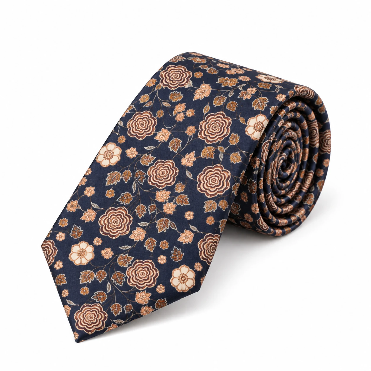 Navy and Copper Floral Rose Print Necktie