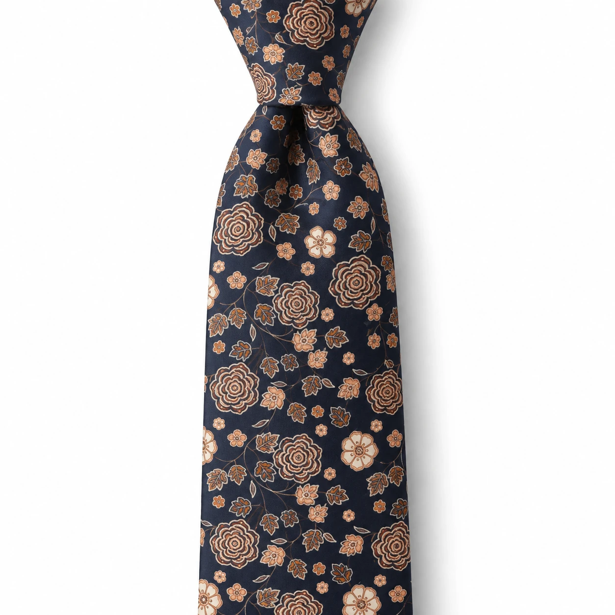 Navy and Copper Floral Rose Print Necktie