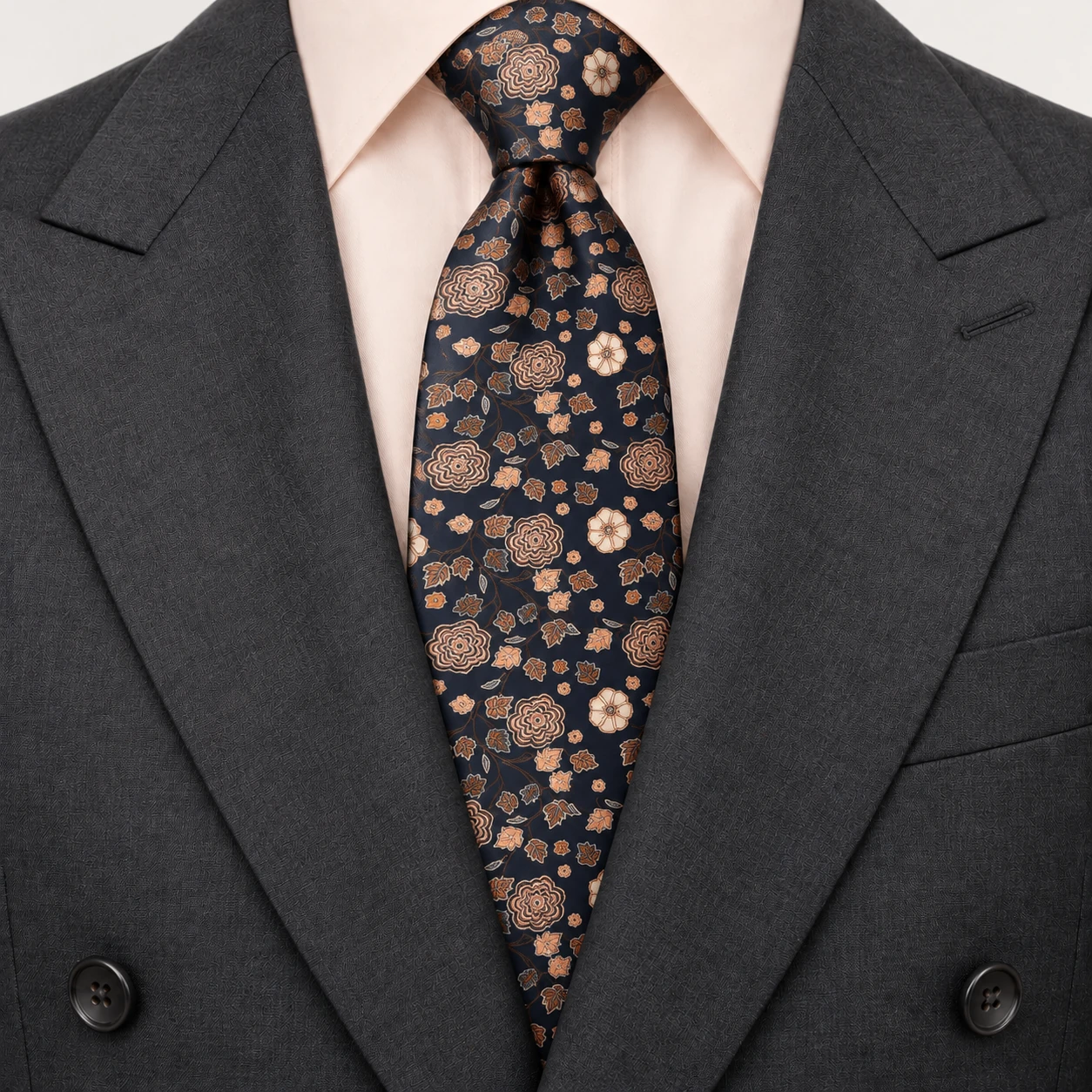 Navy and Copper Floral Rose Print Necktie — view 3 of 3