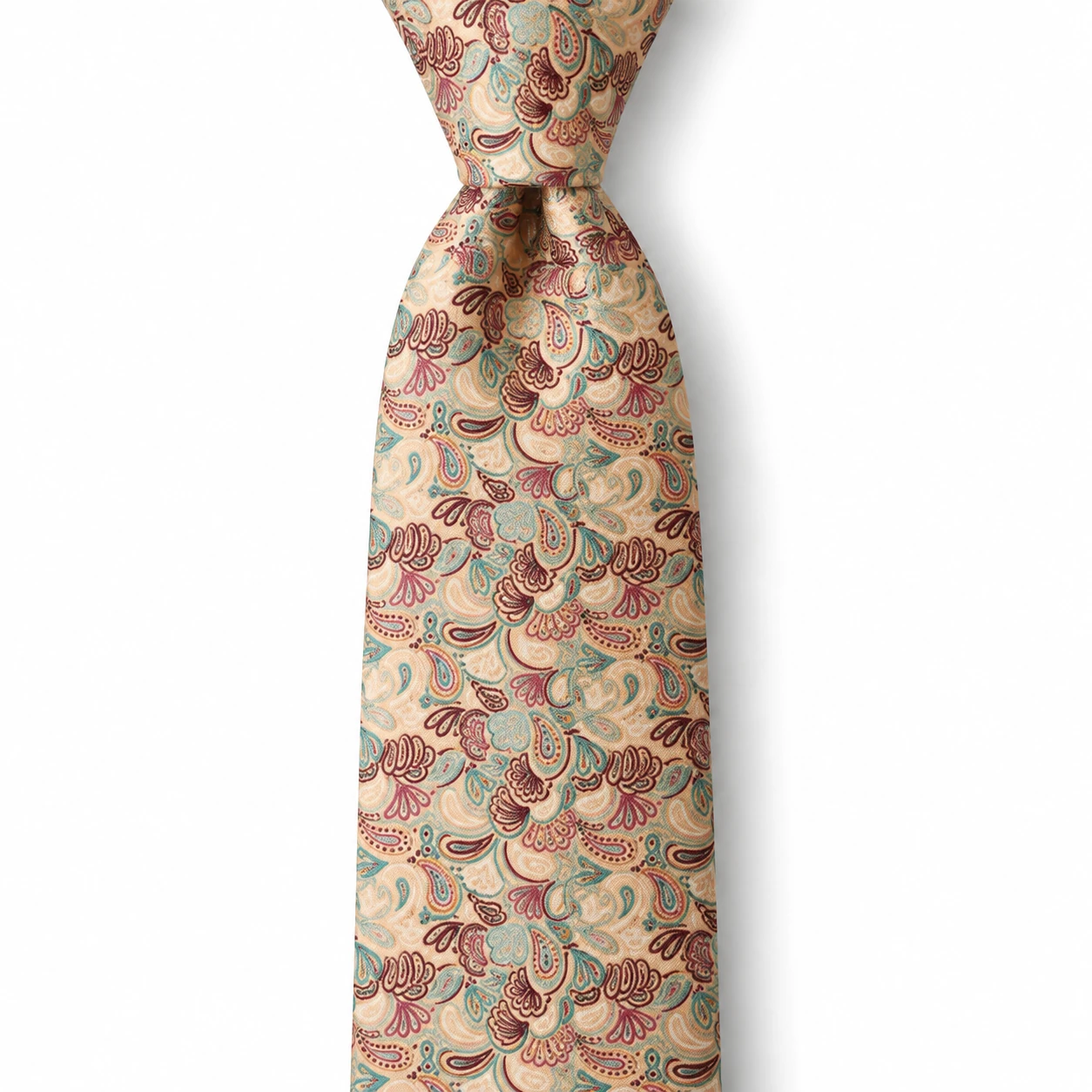 Ivory, Burgundy and Teal Paisley Floral Necktie
