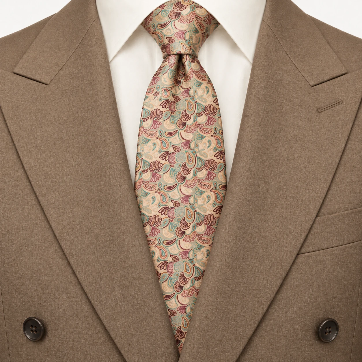 Ivory, Burgundy and Teal Paisley Floral Necktie — view 3 of 3