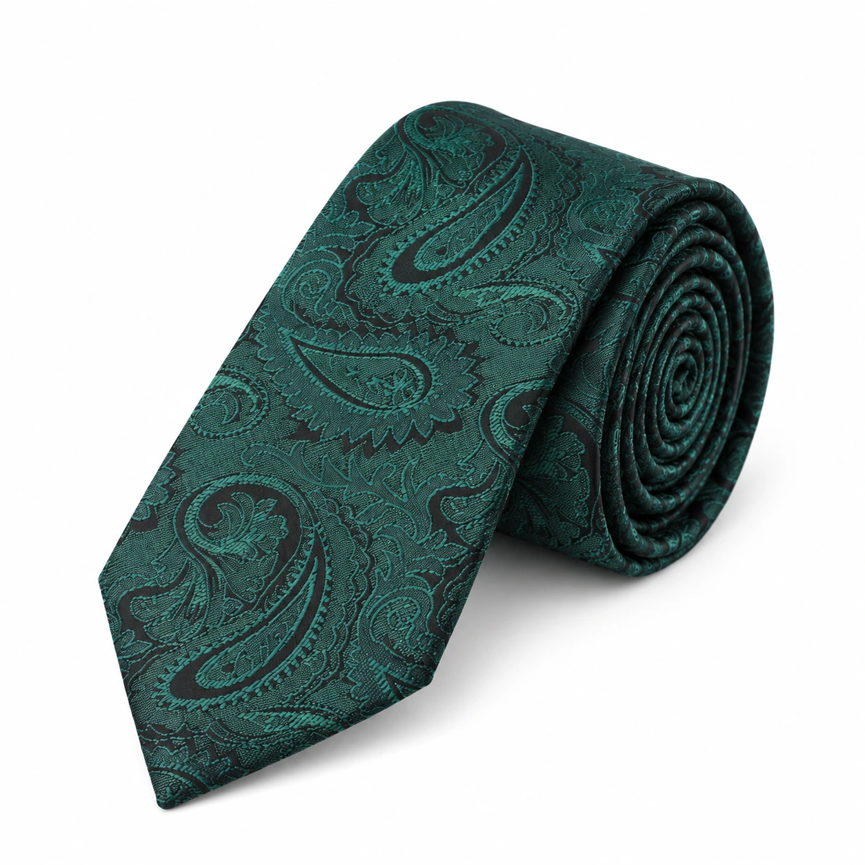 Deep Teal and Black Tonal Paisley Necktie
