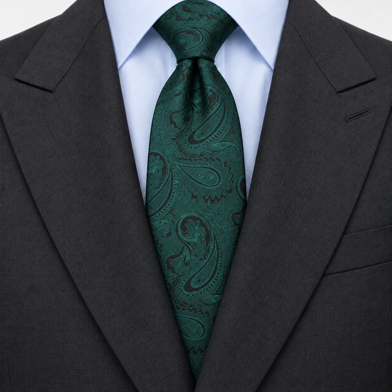 Deep Teal and Black Tonal Paisley Necktie — view 3 of 3