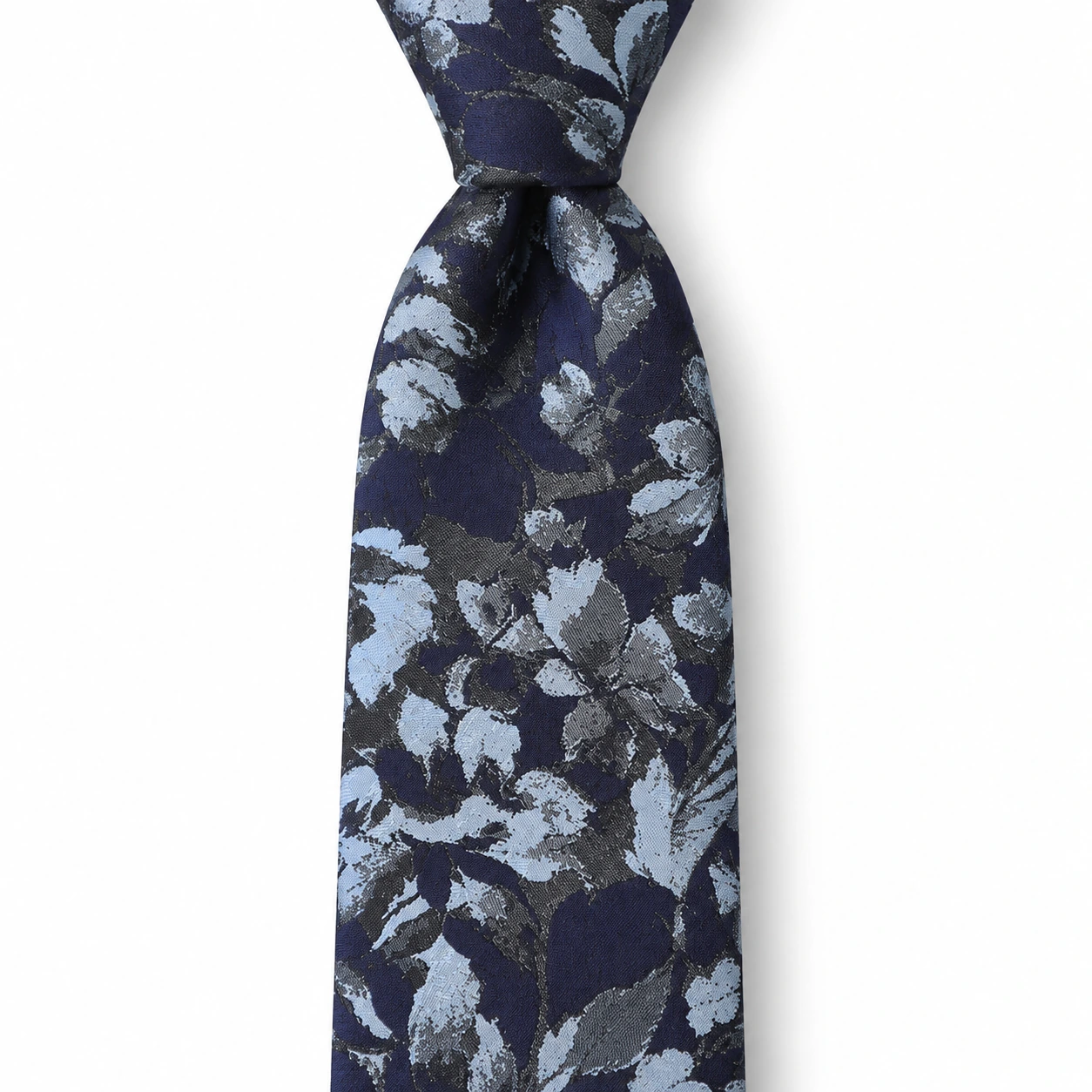 Navy and Silver Blue Leaf Necktie — view 2 of 3