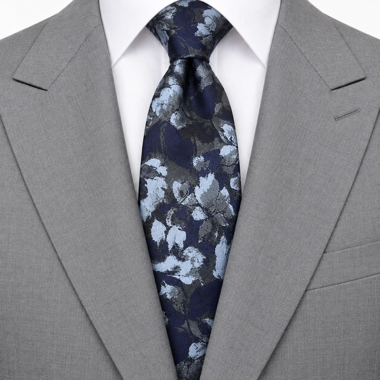 Navy and Silver Blue Leaf Necktie — view 3 of 3