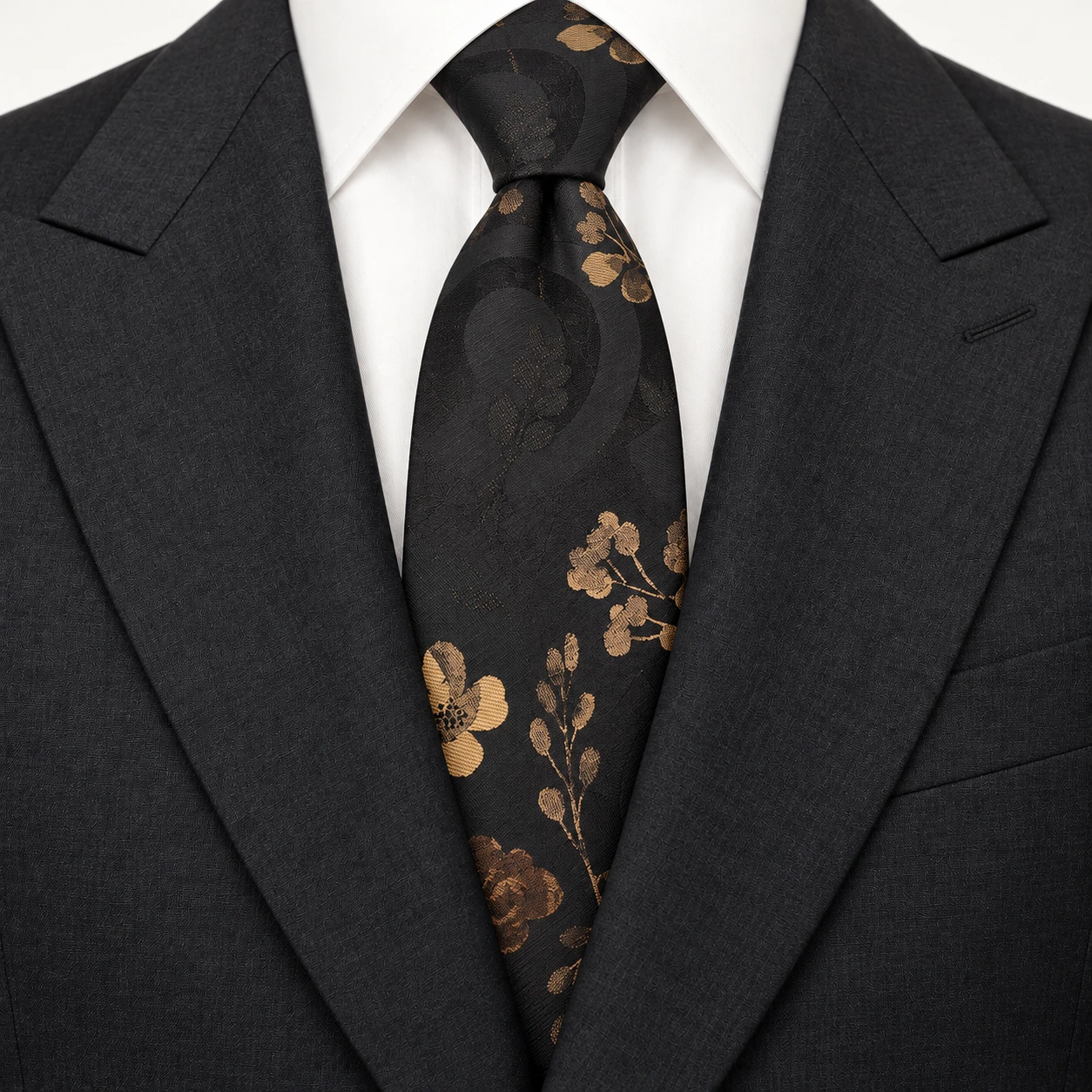 Black and Antique Gold Blossom Necktie — ver 3 de 3