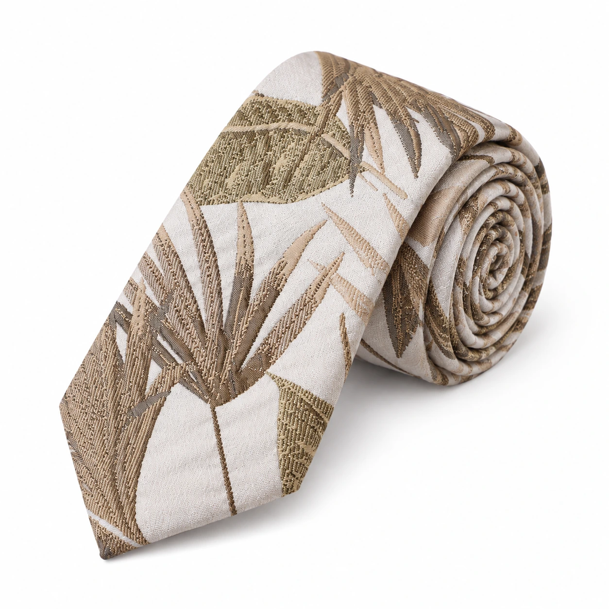 Ivory and Taupe Tropical Leaf Necktie