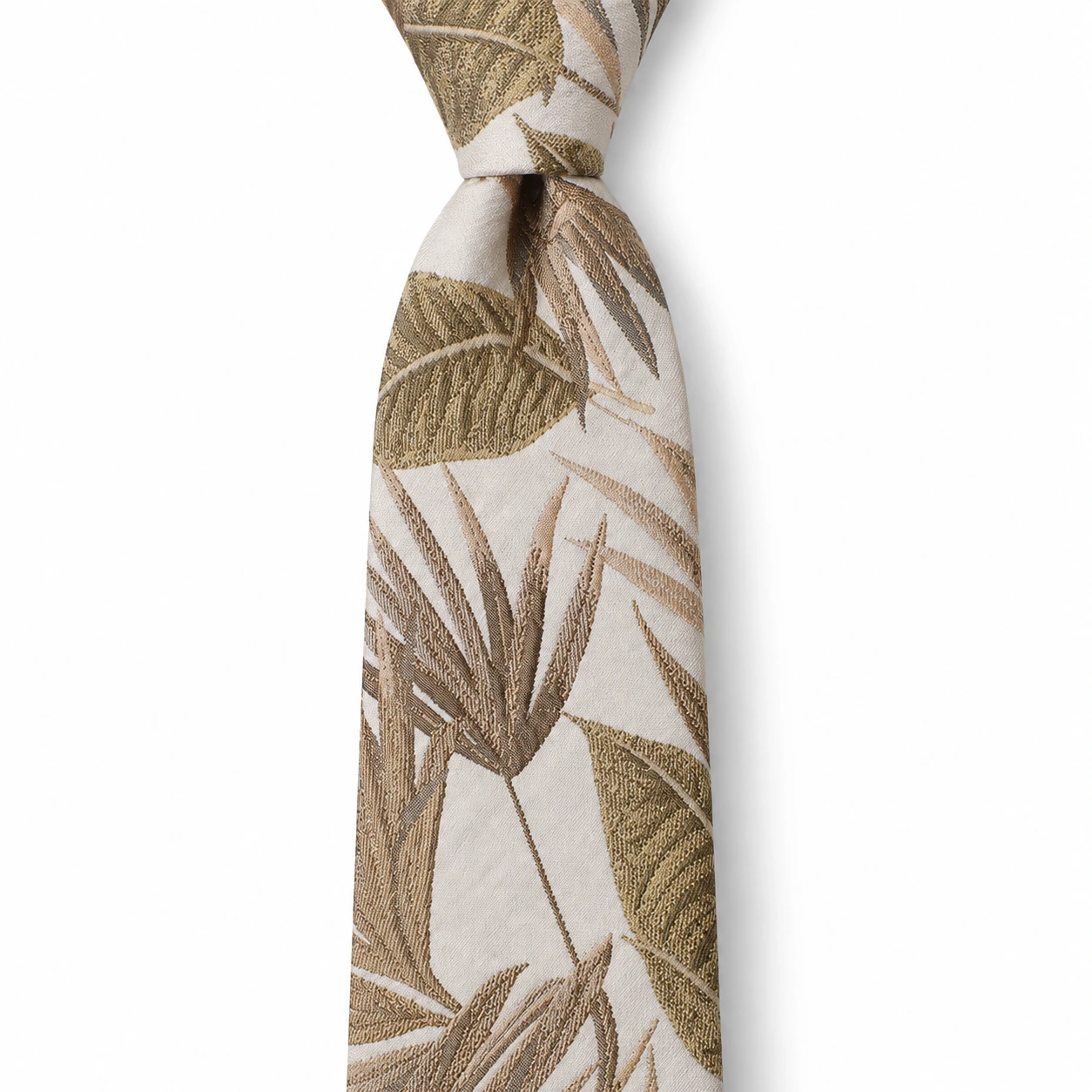 Ivory and Taupe Tropical Leaf Necktie