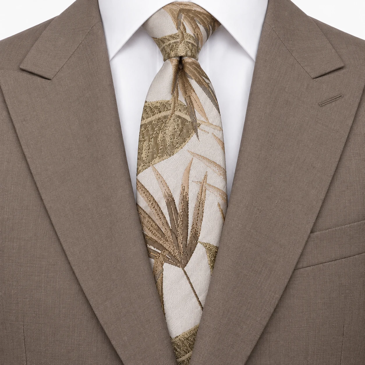 Ivory and Taupe Tropical Leaf Necktie — ver 3 de 3