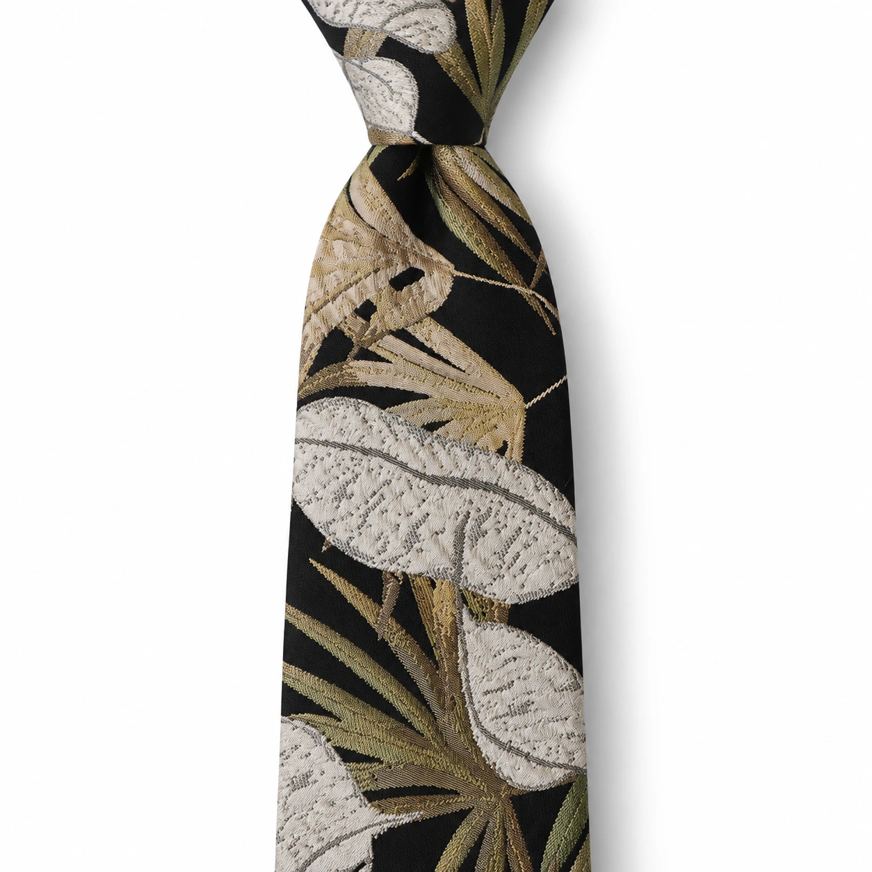 Black, Ivory and Gold Tropical Leaf Necktie