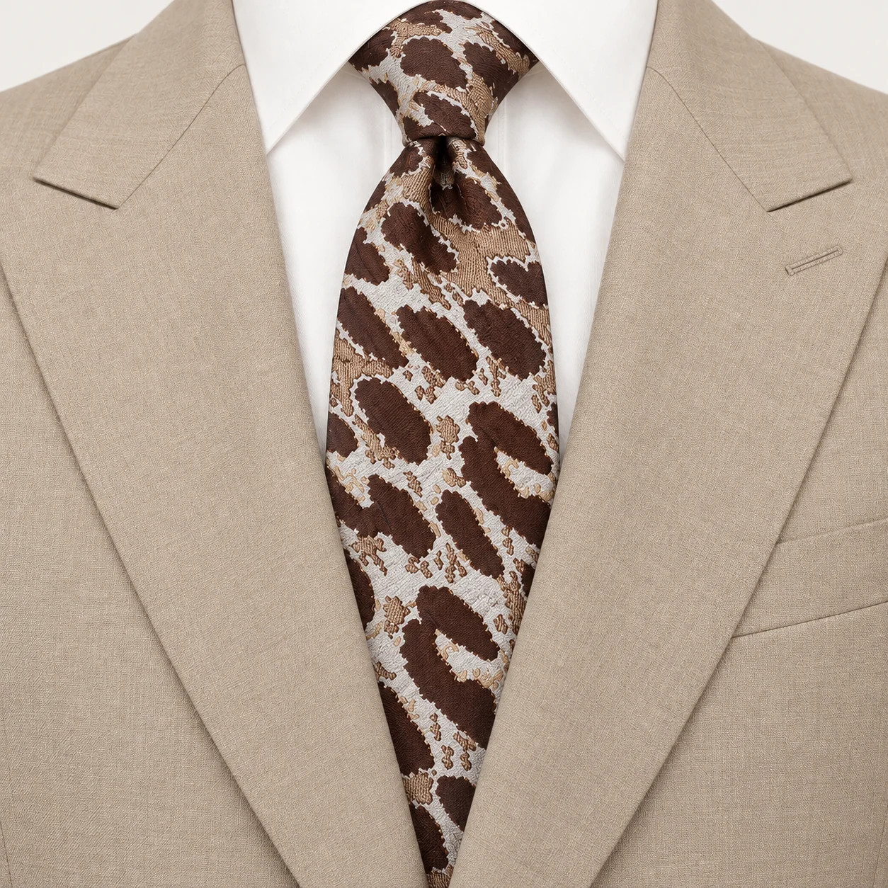 Chocolate Brown and Ivory Abstract Pattern Necktie — view 3 of 3