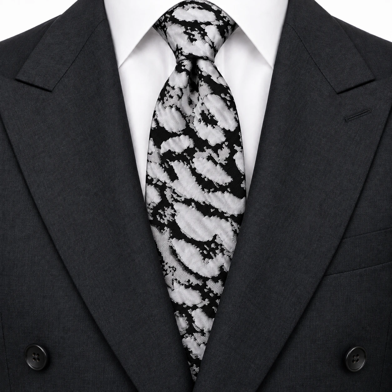 Black and Silver Abstract Pattern Necktie — ver 3 de 3