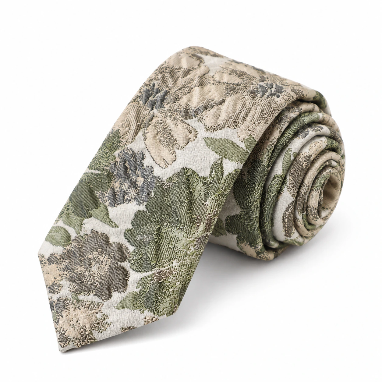 Ivory, Sage and Taupe Floral Necktie