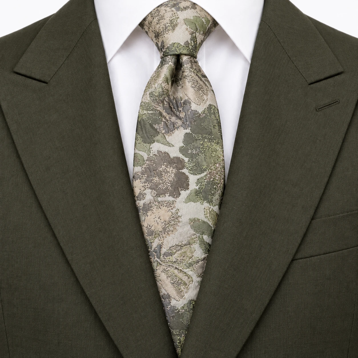 Ivory, Sage and Taupe Floral Necktie — ver 3 de 3