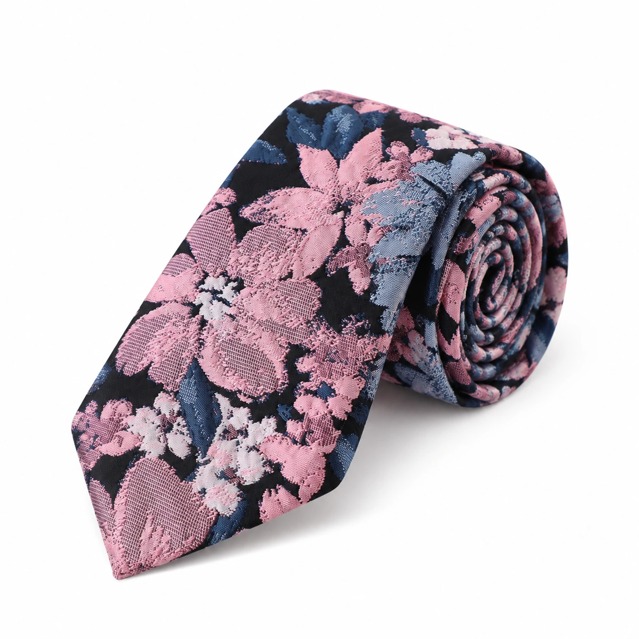 Navy, Pink and Slate Blue Floral Necktie