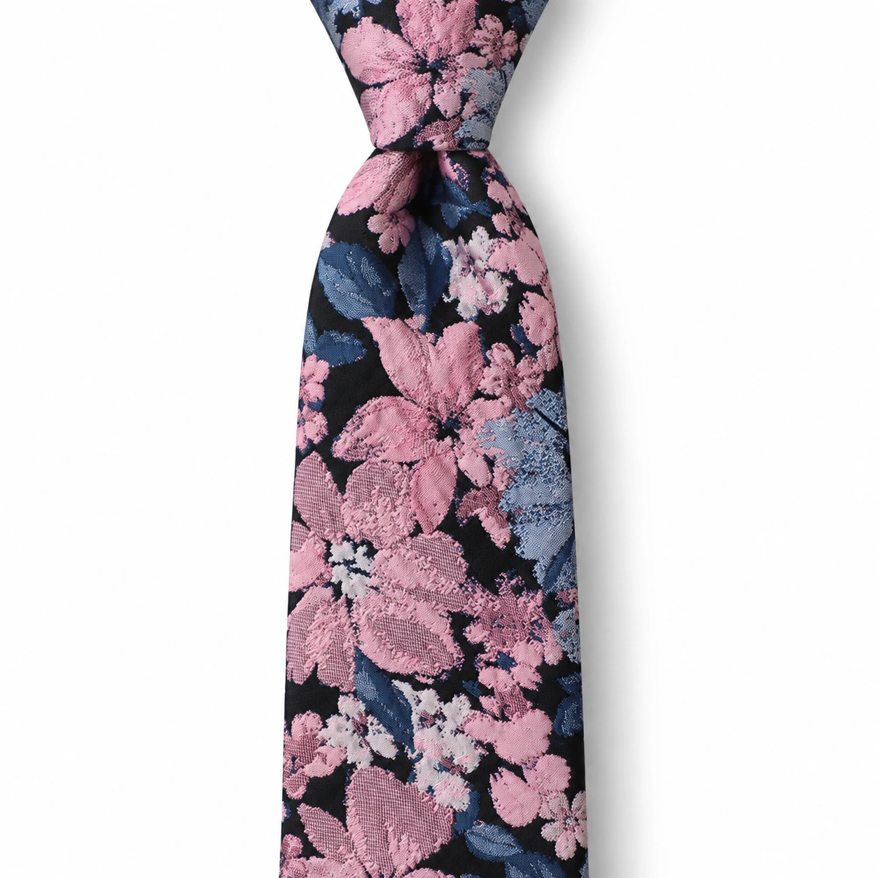 Navy, Pink and Slate Blue Floral Necktie