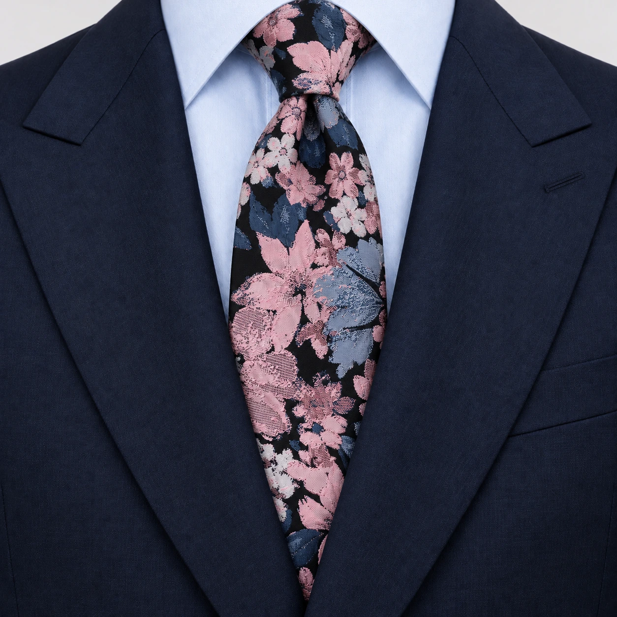 Navy, Pink and Slate Blue Floral Necktie — view 3 of 3