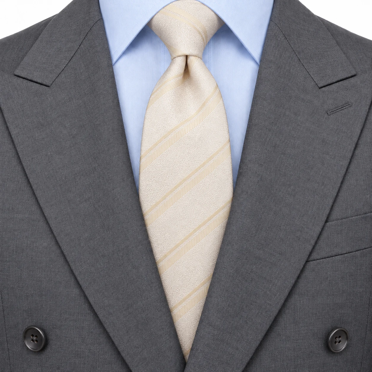Ivory and Pale Gold Diagonal Stripe Necktie — ver 3 de 3