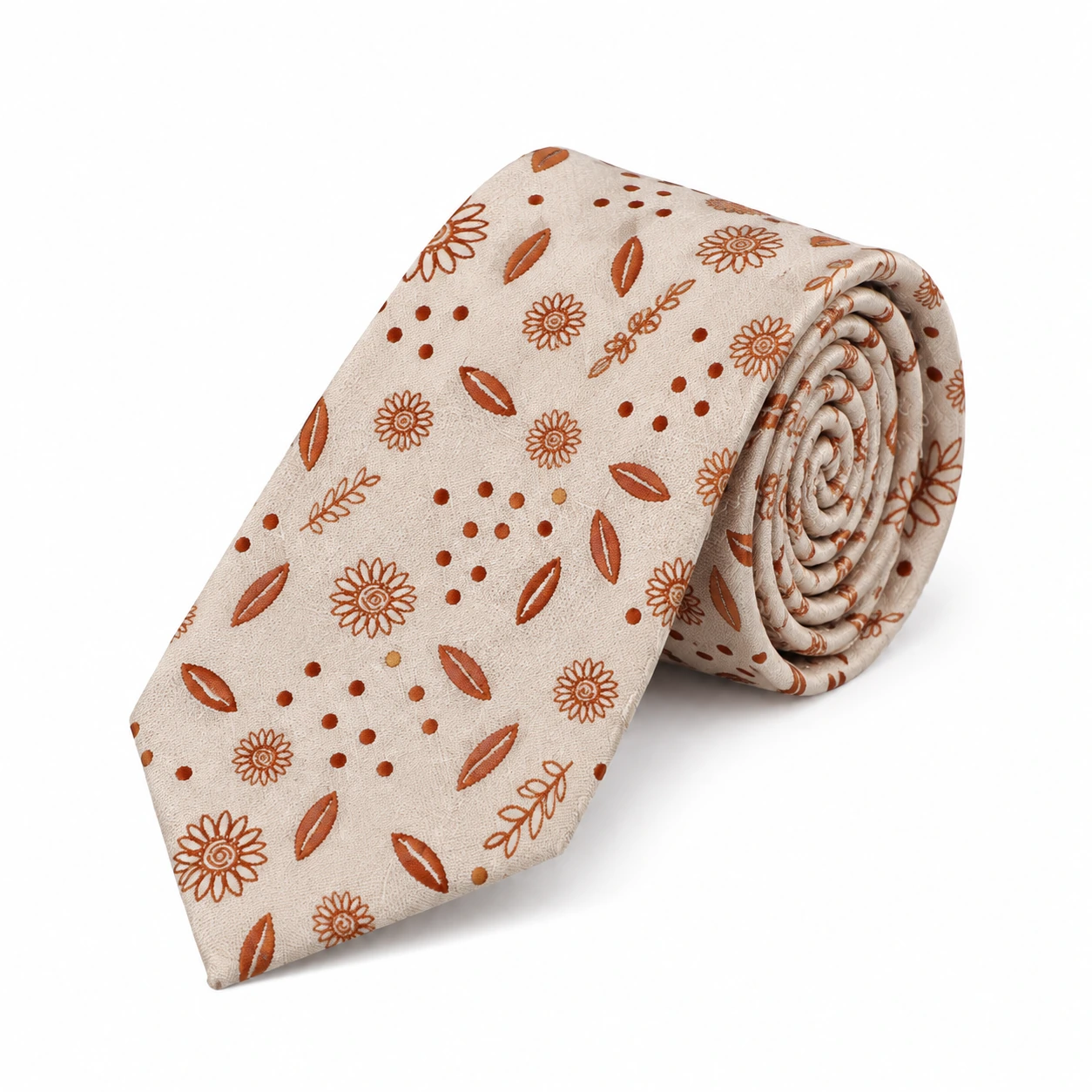 Ivory and Rust Botanical Motif Necktie