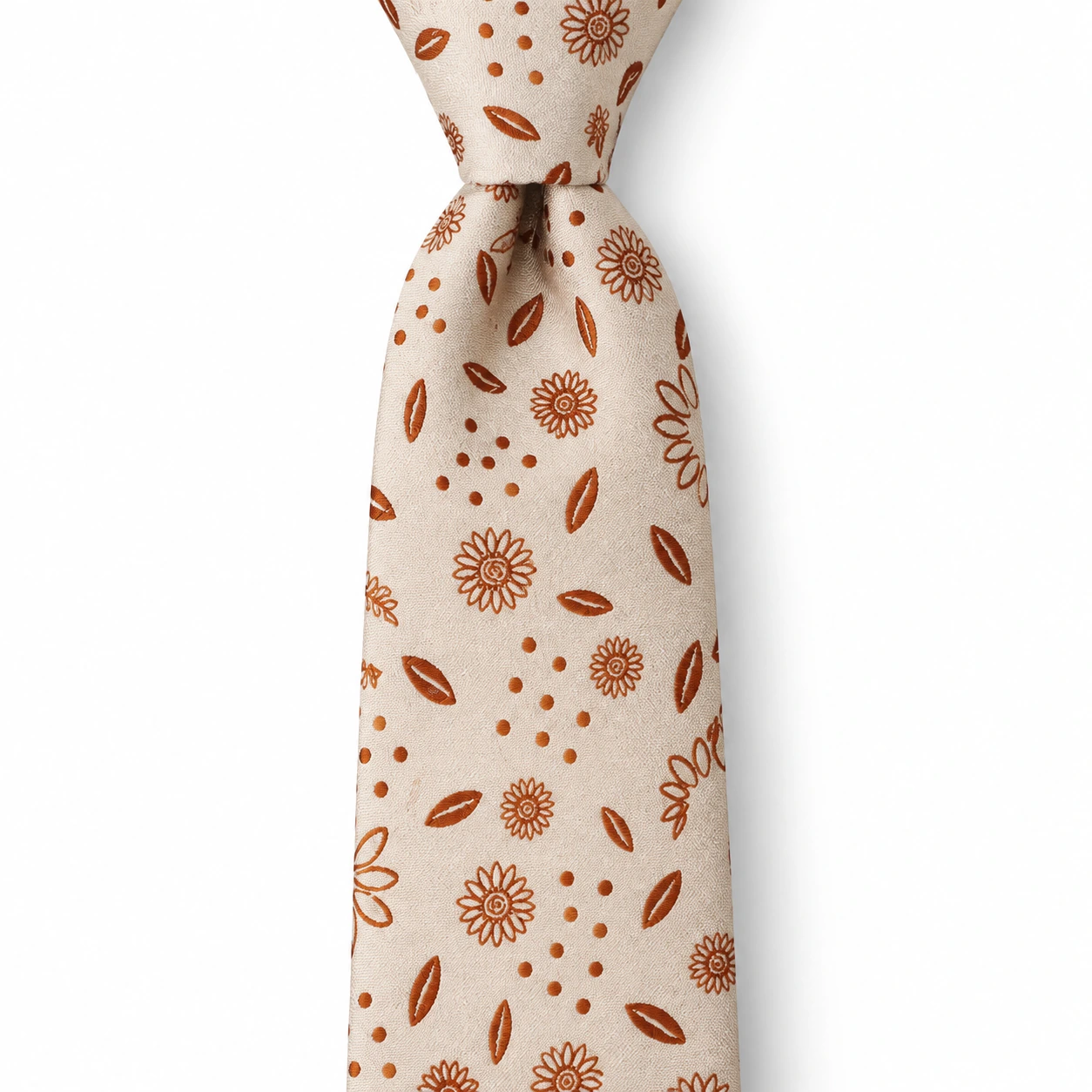 Ivory and Rust Botanical Motif Necktie — ver 2 de 3