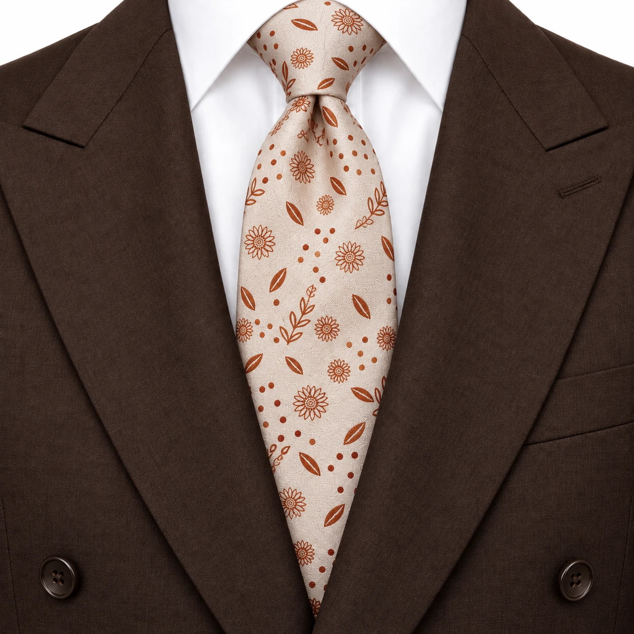 Ivory and Rust Botanical Motif Necktie — ver 3 de 3