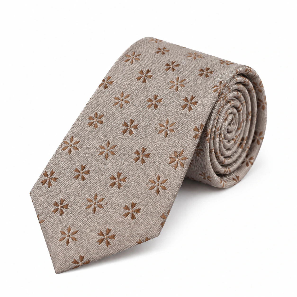 Taupe and Brown Small Floral Necktie