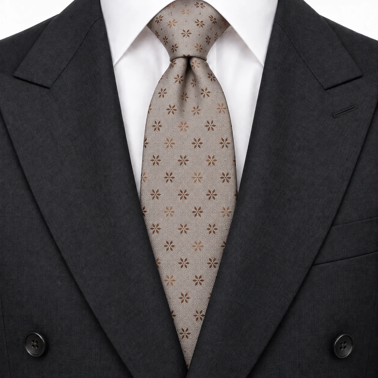 Taupe and Brown Small Floral Necktie — view 3 of 3