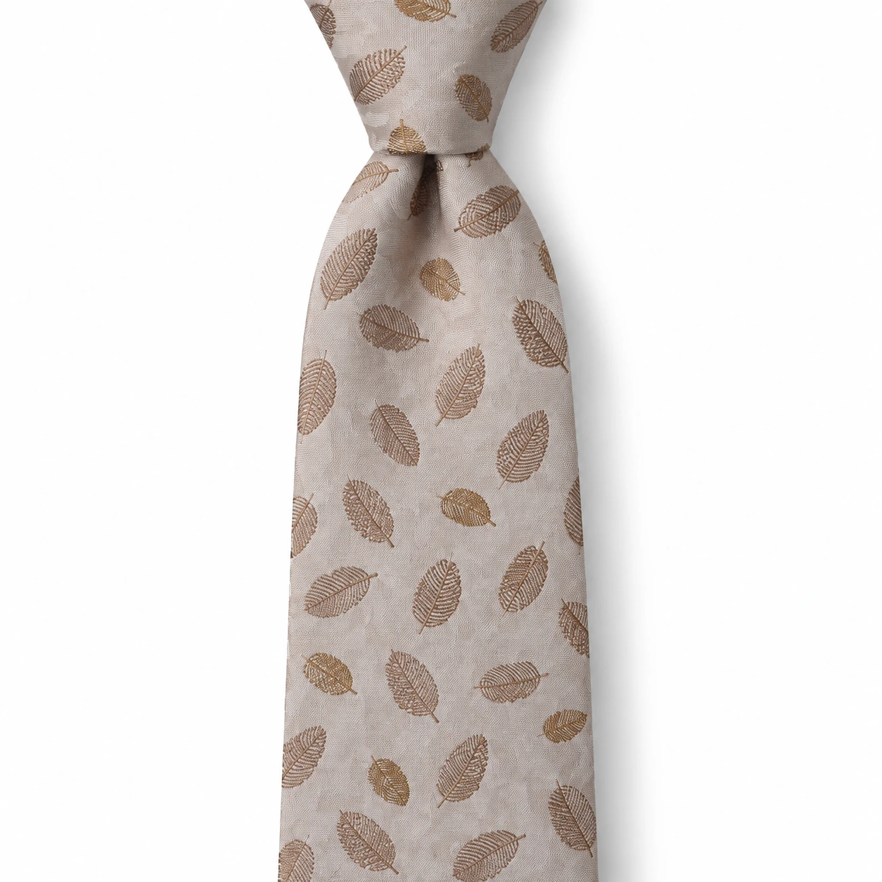 Ivory and Taupe Leaf Motif Necktie — view 2 of 3