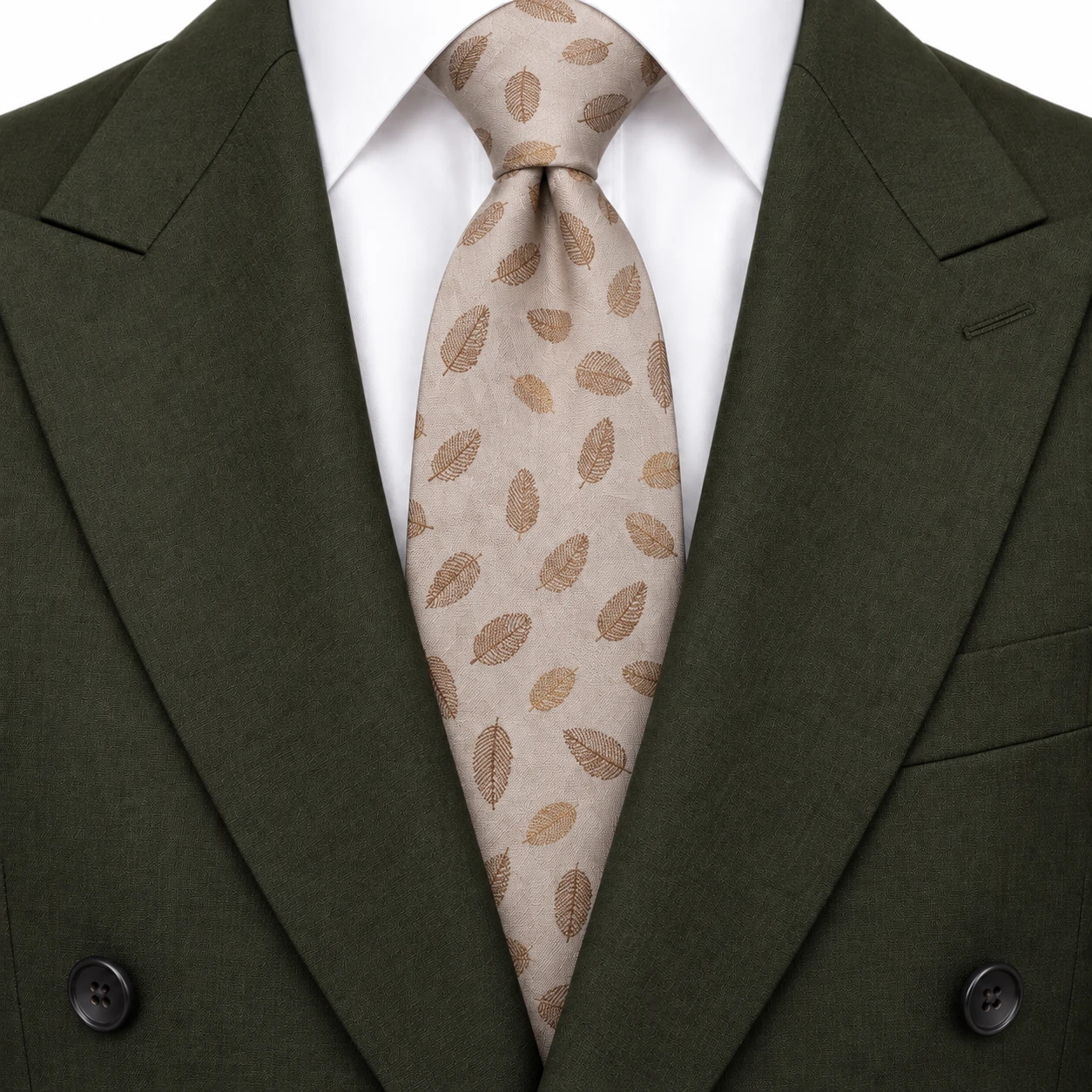 Ivory and Taupe Leaf Motif Necktie — view 3 of 3
