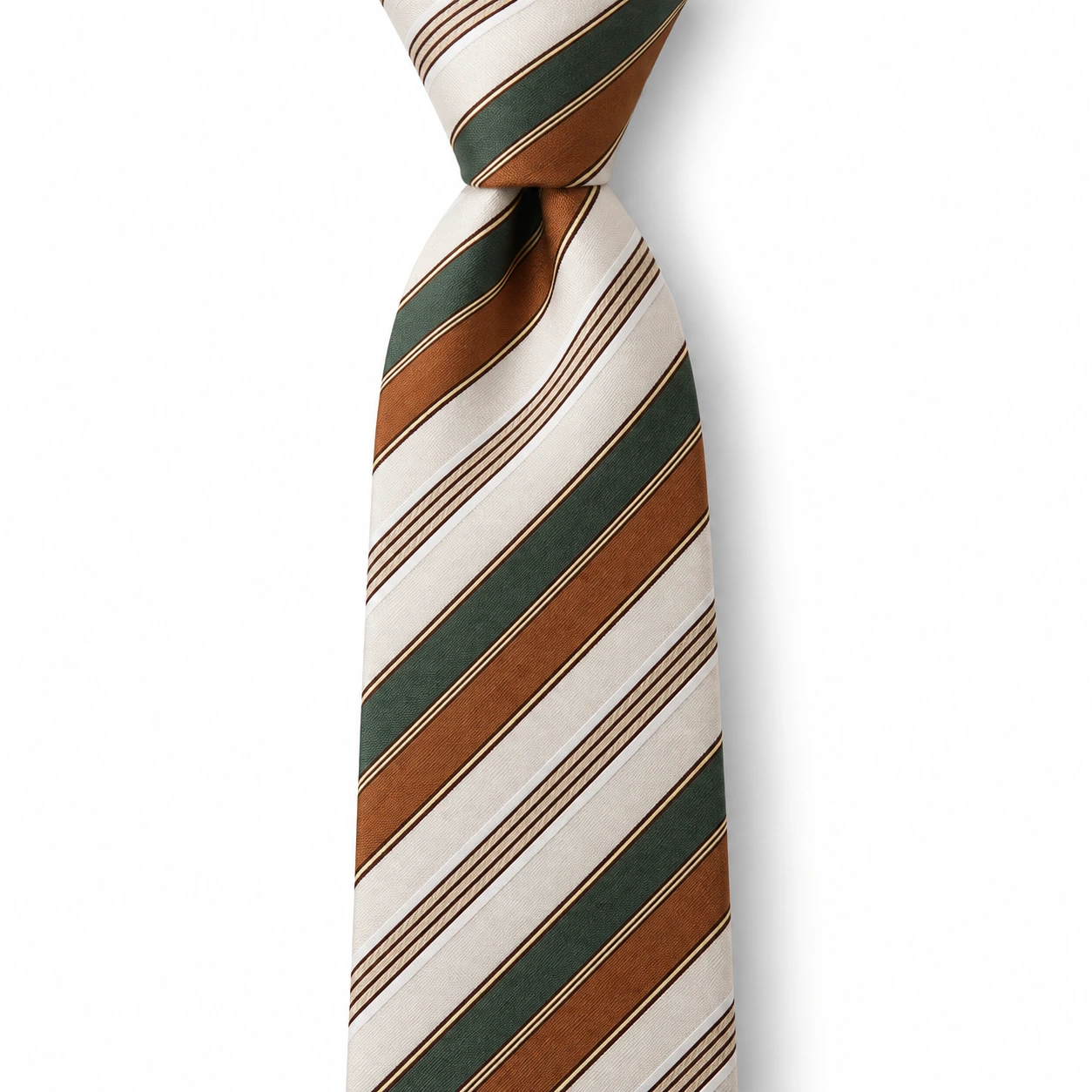 Ivory, Forest Green and Rust Stripe Necktie — view 2 of 3