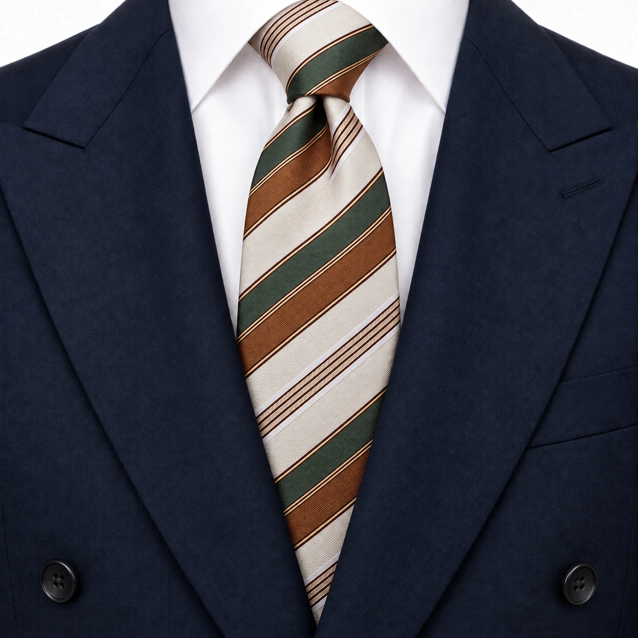 Ivory, Forest Green and Rust Stripe Necktie — view 3 of 3