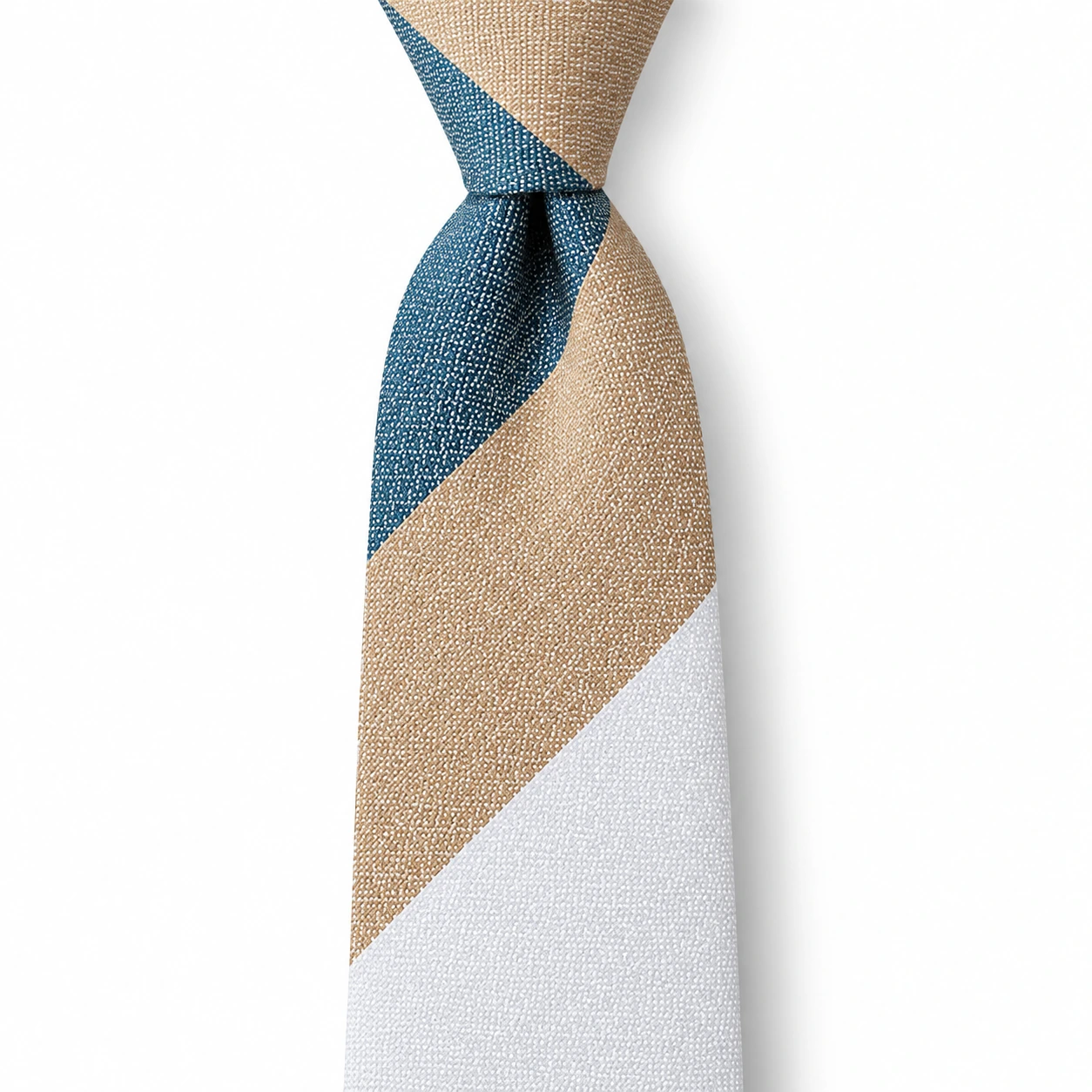 Sand, Teal Blue and White Block Stripe Necktie — view 2 of 3