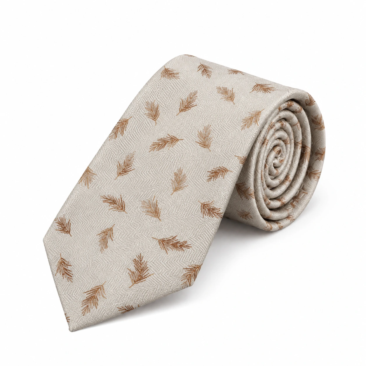 Ivory and Taupe Feather Motif Necktie