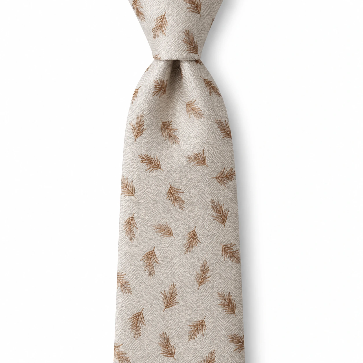 Ivory and Taupe Feather Motif Necktie — view 2 of 3