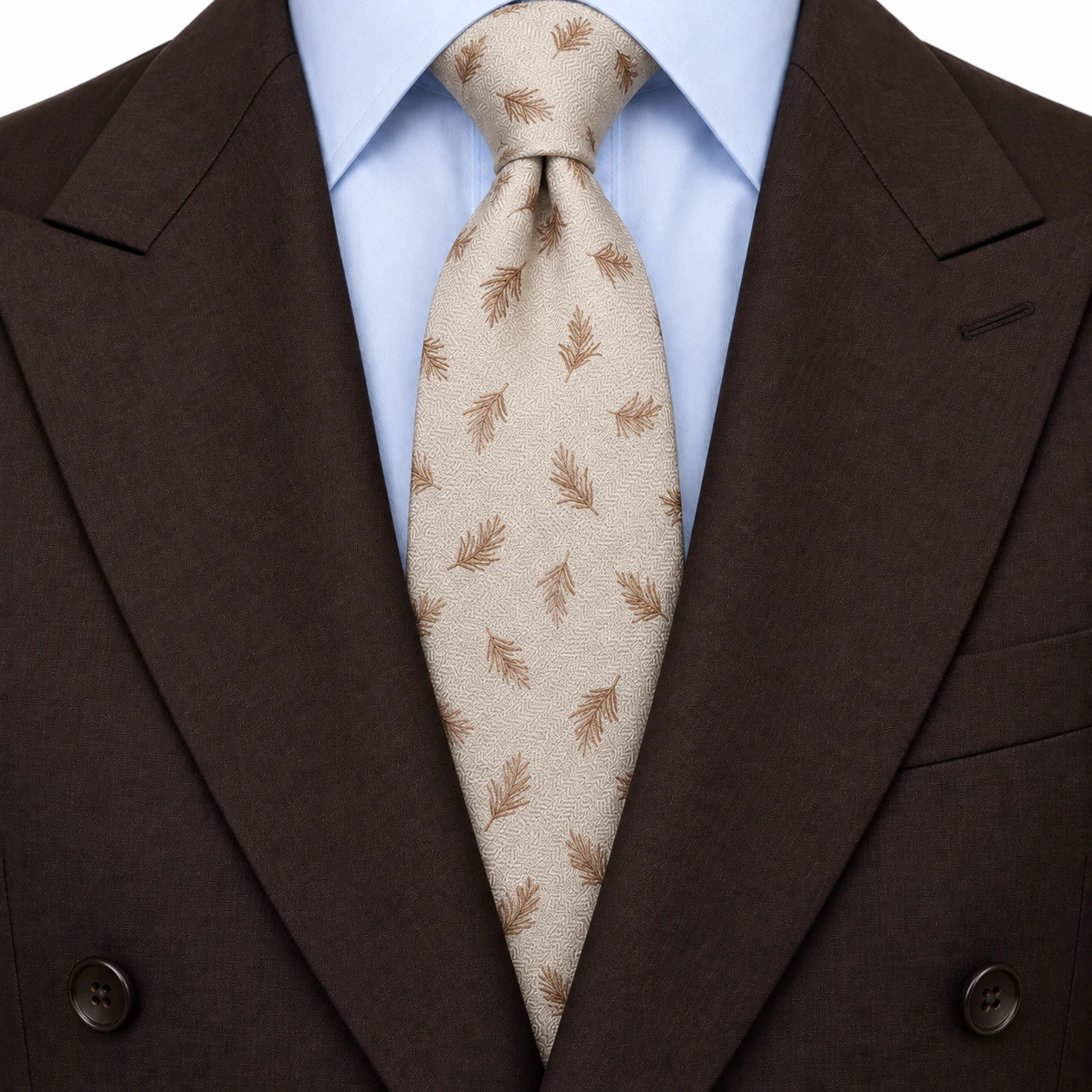 Ivory and Taupe Feather Motif Necktie — view 3 of 3