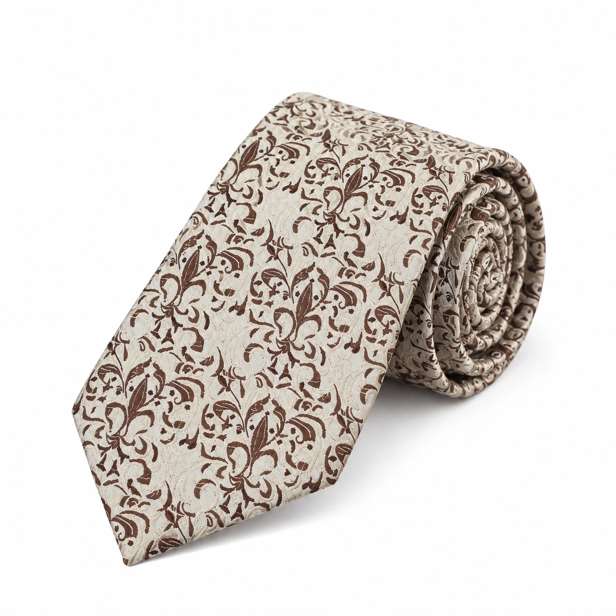Ivory and Chocolate Ornamental Scroll Necktie