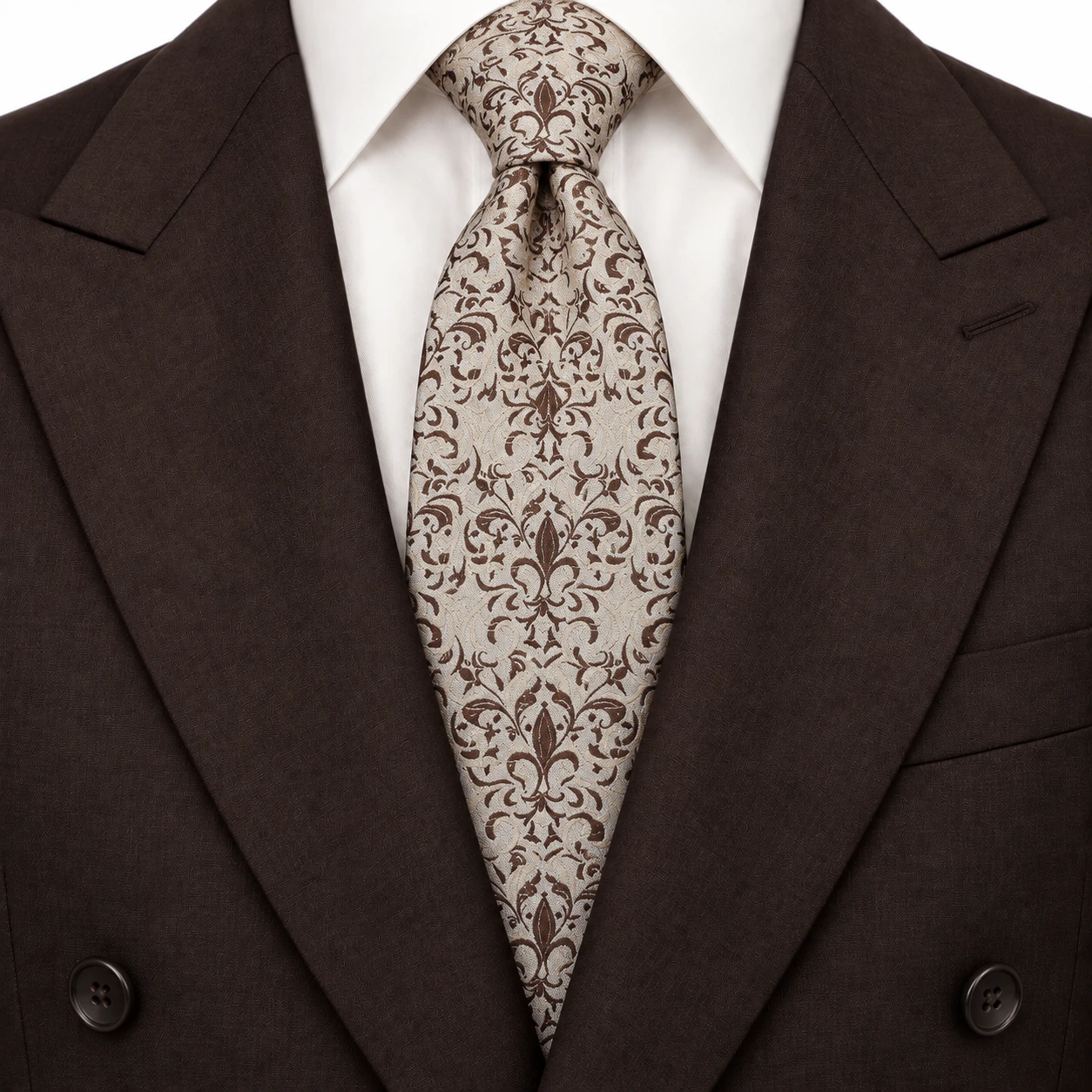 Ivory and Chocolate Ornamental Scroll Necktie — ver 3 de 3