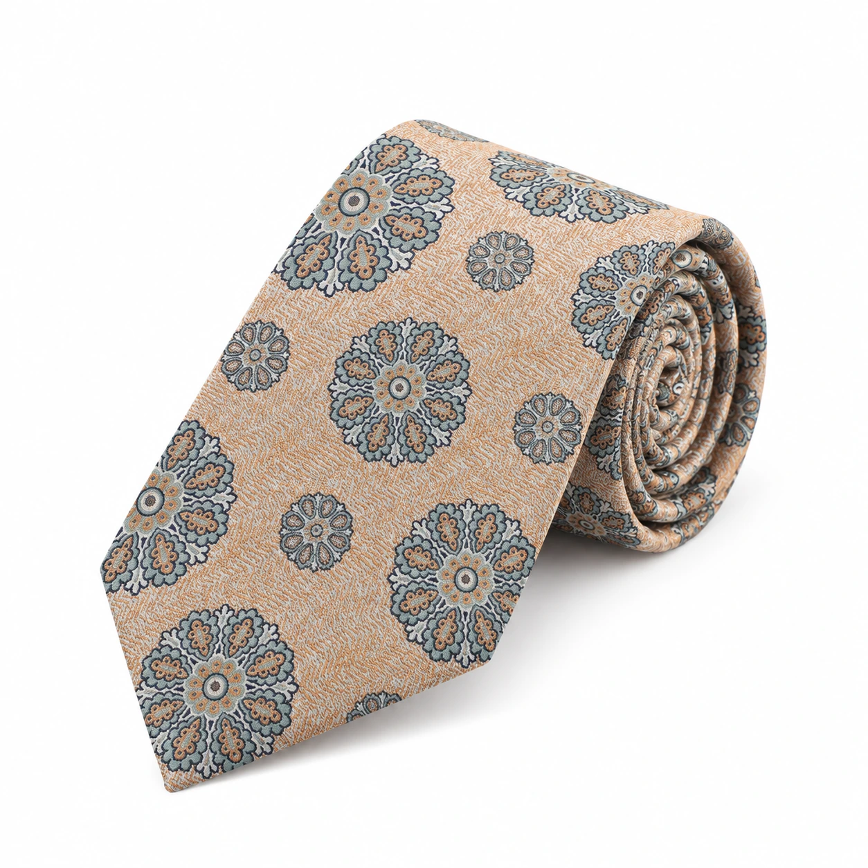 Peach, Blue and Taupe Medallion Necktie