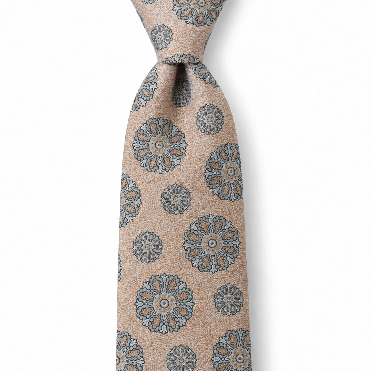 Peach, Blue and Taupe Medallion Necktie — view 2 of 3