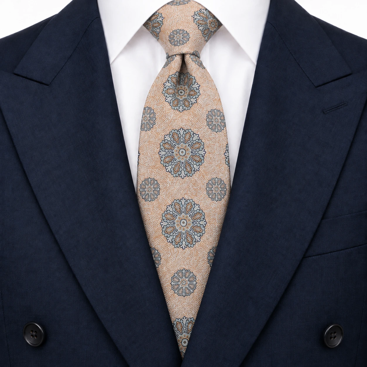 Peach, Blue and Taupe Medallion Necktie — view 3 of 3