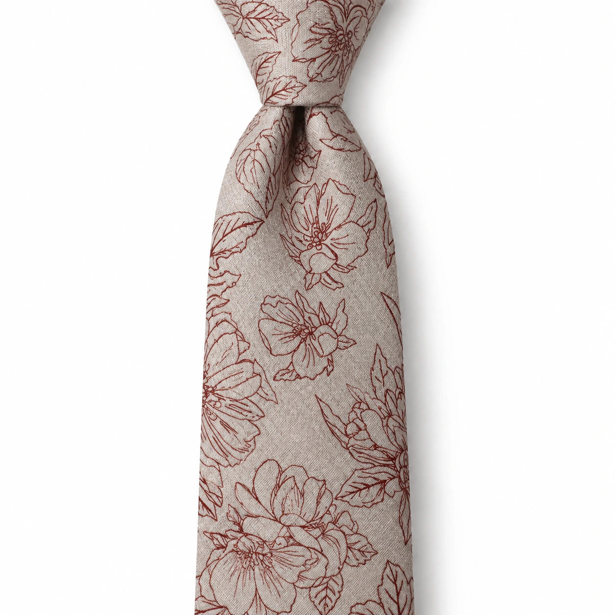 Ivory and Burgundy Outline Floral Necktie — view 2 of 3