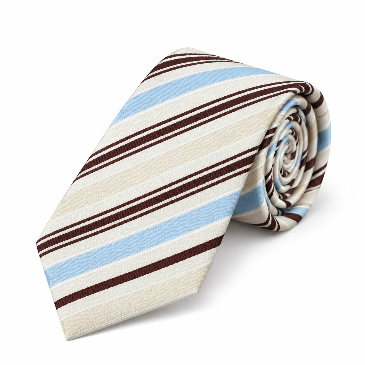 Ivory, Sky Blue and Brown Stripe Necktie